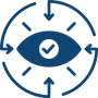 brand-visibility-identity circle encompassed of surrounding arrows which point inwards to an almond-shaped check-mark