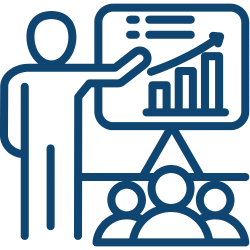 training A human presenting to a group of people, engaging them with visual aids.